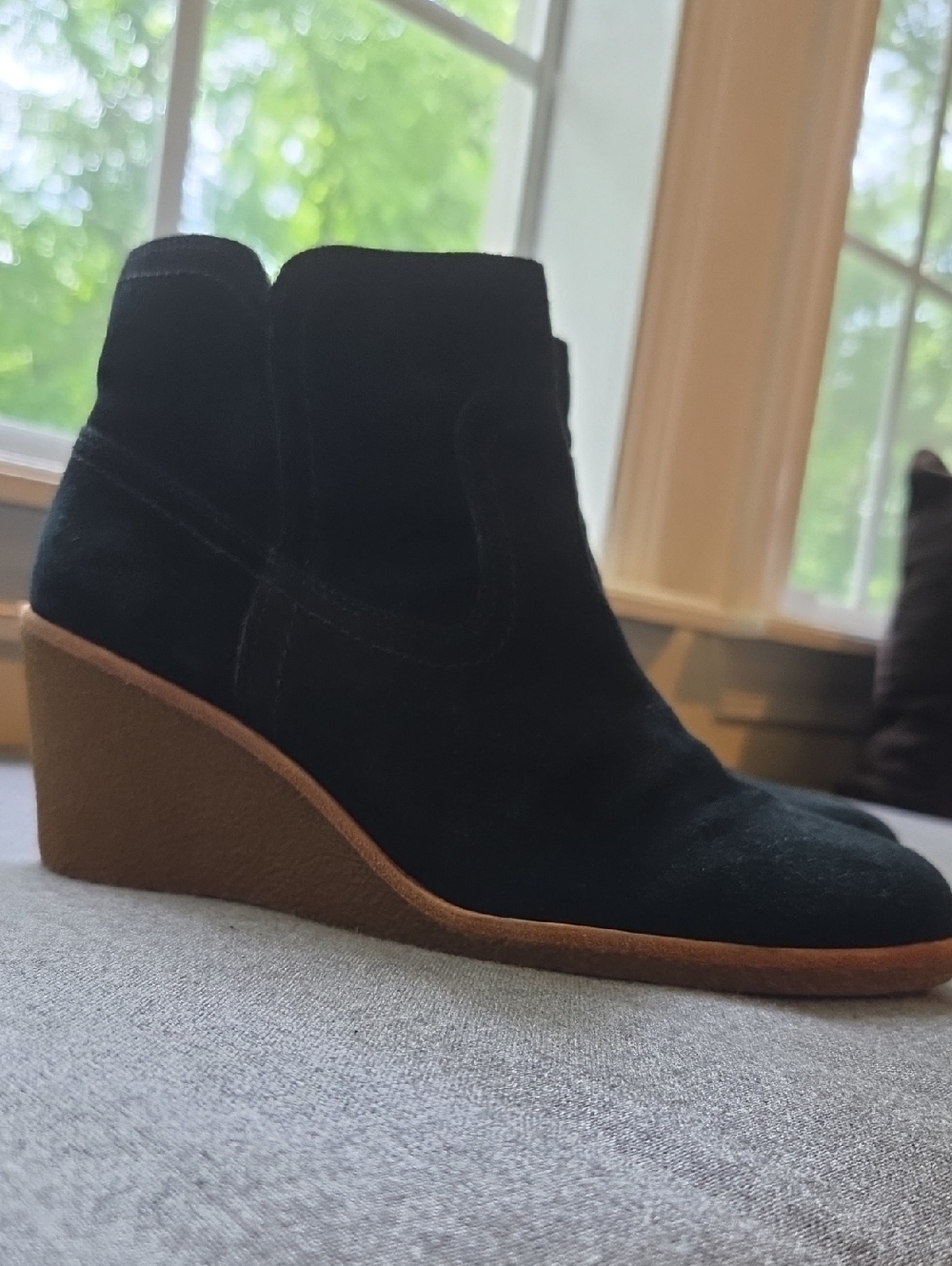 G.H. Bass & Co. Black Suede Ankle Wedge Boots  Womens 7.5"